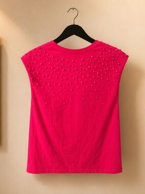 Studded Sleeveless Tank Top in Hot Pink
